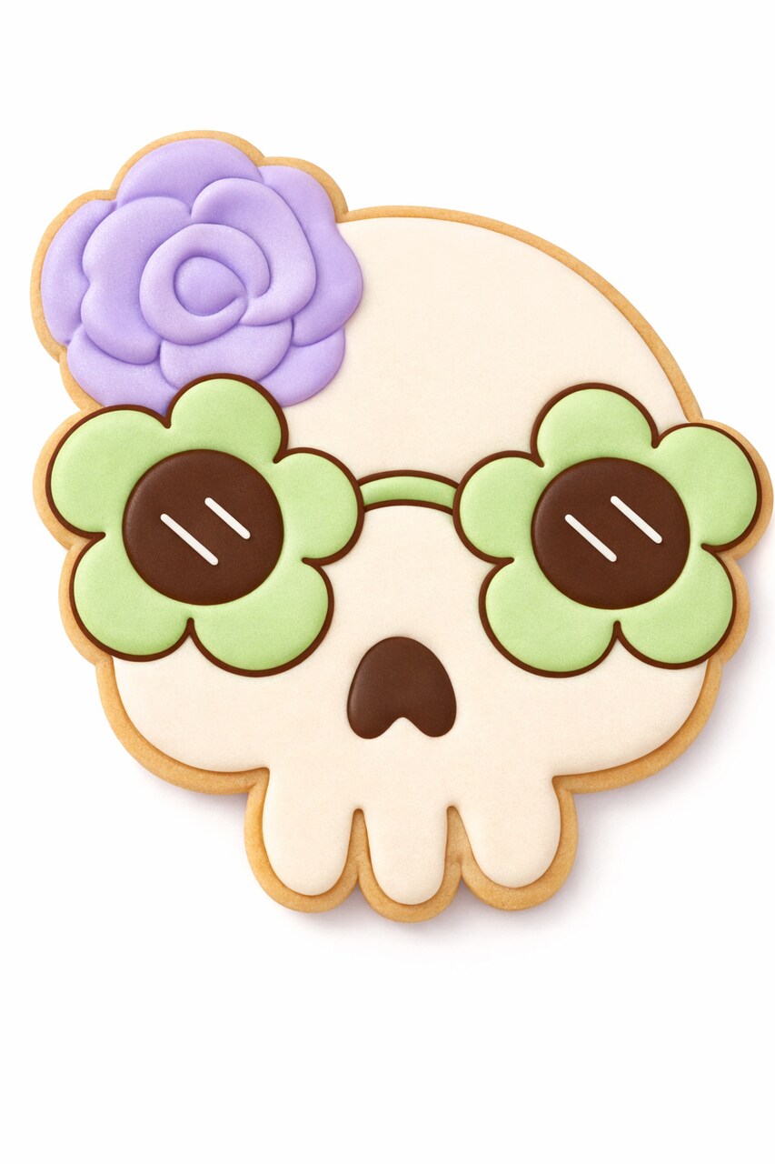 Kawaii Sugar Skull Cookie Cutter & Stamp – Floral Sunglasses Fiesta Cookie Cutter